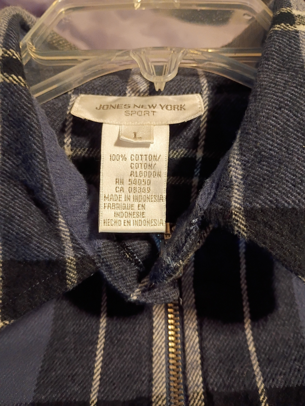 Jones New York Plaid Zip Shirt Jacket in Navy and White